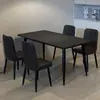 Mesa y sillas de comedor de pizarra blanca pura estilo nórdico para casas pequeñas, mesa de comedor negra pura minimalista de lujo ligero modelo nuevo negro puro