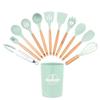 Utensilios de Cocina de Silicona Transfronterizos Juego de 12 Piezas Mango de Madera Traje de Silicona con Barril de Almacenamiento Sartén Antiadherente Utensilios de Cocina Resistentes a Altas Temperaturas Espátula