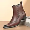 Superventas de Amazon Transfronterizo Retro para Hombre Punta Fina Versátiles Botas de Cuero Británicas Slip-on para Hombre Botas de Cuero Casual de Negocios 65914