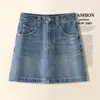 Saia Curta Jeans Estilosa Verão 2026 Novo Estilo Garota Popular Evasê Emagrecedora com Decoração de Strass para Mulheres
