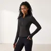 Jaqueta de Yoga Cross-Border Slim Fit com Gola Alta e Zíper para Mulheres, Manga Longa com Furos para Polegar, Jaqueta Esportiva Fitness Elástica, Atacado em Estoque