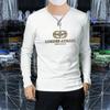 Camiseta de hombre europea de calidad sólida, camisa de fondo, otoño e invierno, multi-artesanía, exquisita camiseta de algodón con intarsia tridimensional, moda masculina de alta gama