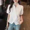 Comércio Exterior Roupas Femininas Foto Real 2026 Verão Novo Estilo Coreano Versátil Gola V Renda Patchwork Manga Curta Camisa Top Feminino Verão