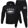 Conjunto Deportivo Casual de Dos Piezas para Hombre con Sudadera y Pantalón de Chándal de Terciopelo de Color Sólido con Estampado de Letras Transfronterizo Se Puede Personalizar con Logo Impreso