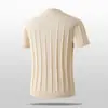 Camisa Polo de punto jacquard vintage para tiempo libre de manga corta para hombre americano camiseta de color liso ligeramente maduro básica Primavera Verano