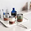 Vaso para enjuague bucal de madera de nogal, vaso para cepillo de dientes de acero inoxidable, vaso para cepillo de dientes doméstico estilo vintage, vaso de lavado elegante para parejas