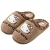 Pantuflas de algodón Hello Kitty con bordado de dibujos animados, para uso en casa, forradas de felpa, cálidas, de suela gruesa, antideslizantes, suaves, estilo otoño e invierno, pantuflas para mujer