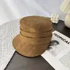Chapéu Equestre de Topo Reto Plissado Estilo Coreano para Mulheres, Emagrecimento Facial, Vibe Outono e Inverno, Boina Retrô Japonesa Cor de Café