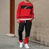 Conjunto de Moletom Masculino 2025 Primavera e Outono Transfronteiriço com Gola Redonda e Estampa, Leve e Casual, Adequado para Uso Diário