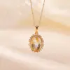 Yi Lu Yin Plata de Ley S925 Chapada en Oro Colgante de Cristal Amarillo Cabujón Oval Geométrico Temperamento Elegante Colgante Versátil para Colgar