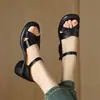 Sandalias romanas de verano para mujer con tacón grueso y tiras cruzadas, sandalias vintage de cuero suave con plataforma y punta abierta