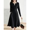 Vestido Lote Direto do Fabricante Pronto Novo Cintura Afinando Look Decote V Elegante Q Luxo Elegante Cor Pura Saia Midi para Mulheres