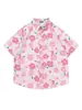 Camisa Rosada de Manga Corta Estilo Dulce y Fresco Japonés 2025 para Hombre, Nueva Camisa Holgada de Marca de Verano de Moda, Top Floral de Nicho