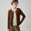 Cárdigan de cachemira para mujer con cuello redondo, abrigo de manga larga de dos piezas simuladas, nuevo diseño de bloques de color otoño e invierno, suéter cálido y moderno
