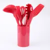 Barril de armazenamento vermelho com cabo de silicone tudo incluído utensílios de cozinha conjunto de 10 peças espátula antiaderente utensílios de cozinha conjunto de cozinha