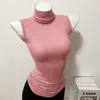 Cintura Pequeña Buena Para Usar Figura Bonita Sin Mangas Elegante Ajustado Color Sólido Cuello Alto Elegante Body Parte Inferior Top Camiseta