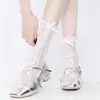 Calcetines Lolita de Encaje Blanco con Volantes Estilo Ballet Malla Transpirable Calcetines JK Verano Delgados con Lazo Hasta la Pantorrilla
