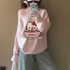 Sudadera Rosa con Estampado de Dibujos Animados Dulce y Lindo, Hombro Caído, para Mujer en Otoño, Holgada, Casual, Efecto Adelgazante, Tops de Chica Popular