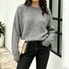 Outono Inverno Novo Estilo Manga Raglan Gola Redonda Suéter Feminino Estilo Preguiçoso Europeu Americano Solto Emagrecedor Versátil Malha Atacado