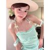 Traje de baño de una pieza verde menta para mujer con encaje, adelgazante, conservador, para chica de pecho pequeño con lazo, estilo fresco y puro Lust