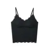 Camisola sexy de encaje estilo francés para Otoño/Invierno con tirantes delicados esmerilados y acolchado hipoalergénico para mujer.