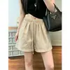 Pantalones cortos de lino blanco para mujer, verano finos de corte holgado, petite de línea A casual de algodón y lino estilo japonés de pierna ancha de longitud media