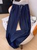 Jeans Rectos Color Azul Tanino para Mujer Novedad Primavera y Otoño Cintura Elástica Ajustable Pierna Estrecha Pierna Ancha Pantalones Scimitar Pantalones Casuales para Mujer