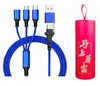 Cable de Carga Rápida 3 en 1 de 100W con Trenzado de Nylon para Teléfonos Móviles Apple y Android TYPE-C, Directo de Fábrica