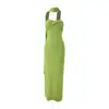 Moda Feminina Transfronteiriça Europeia e Americana Verão Novo Estilo Gola Halter Fita Tecelagem Torcida Wrap Peito Costas Nuas Slim Fit Nicho Vestido Longo Atacado