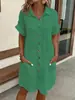 2026 Item Mais Vendido do Aliexpress Wish Amazon: Vestido Camisa de Algodão e Linho Simples de Verão com Decote V e Botões para Mulheres
