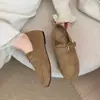 2026 Sapatos Loafer Retro de Um Passo Femininos Veludo Plus Fivela de Couro Sapatos de Algodão de Inverno Mules Estilo Old Money Moda Fundo Plano