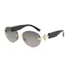 Gafas de Sol Ovaladas Pequeñas de Estilo Europeo y Americano Transfronterizas con Varillas de Metal y Borde en Forma de Abanico sin Marco Incrustado de Diamantes, Gafas de Sol Personalizadas para Mujer con un Toque de Lujo