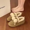 Sapatos de Algodão Femininos Inverno Uso Externo 2026 Estilo Coreano Novos Mocassins Slip-on com Bola de Pelo Quentes de Pelo Birkenstock