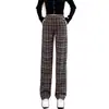 Pantalones de cuadros personalizados con cordón, pierna ancha, para mujer, otoño 2026, cintura alta, cintura elástica, cuadros vintage, corte recto, fluidos, casual