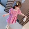 Vestido para meninas 2022 verão estilo coreano roupas infantis vestido de princesa estiloso para meninas vestido infantil manga bufante gola quadrada saia