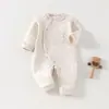 Macacão de Bebê para Primavera e Outono, Roupa Quente de Algodão Acolchoado para Bebê de Outono e Inverno, Macacão de Abertura Lateral para Recém-Nascido, Roupa de Engatinhar