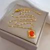 [Aço titânio de corpo inteiro] Quadrado gemstone personalidade mínimo forno de vento real colar de ouro feminino ins Net red clavícula cadeia