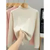 Suéter de punto largo de alta calidad, talla extragrande, nuevo color de otoño e invierno, hilo de núcleo retorcido con puntos, para mujer, camisa básica de cuello medio, corte ajustado