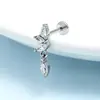 Aretes Perforados de Acero de Titanio Verticales para Agujeros de Oreja Aretes de Hélice de Acero Inoxidable con Circonita Joyería para Piercings Aretes de Flor para Labio con Rosca Externa