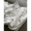 Calça de Algodão e Linho Branca de Perna Larga, Estilo Solto e Relaxado, Calça Casual de Cintura Alta para Mulheres, Sensação Fluida e Relaxada de Verão, Calça de Algodão e Linho com Proteção Solar