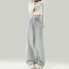 Jeans anchos de estilo retro americano de color claro para mujer, nueva colección primavera/otoño 2026, de cintura alta, adelgazantes, de pierna recta, corte holgado y con una caída fluida
