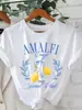 Camiseta Estampada de Limones Manga Corta Cuello Redondo Top Casual Verano y Primavera Ropa para Mujer Estilo Europeo y Americano Elegante