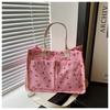 Bolso de mano de lona de gran capacidad con estampado de estilo coreano para mujer, bolso de mano portátil de moda para estudiantes, otoño de 2024