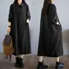 Nuevo Vestido de Pana Retro Artístico Holgado Otoño/Invierno 2026 Cuello Solapa Manga Larga Por Encima de la Rodilla Vestido Camisa Falda Larga