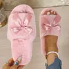 Pantuflas de Peluche Dulces con Lazo Grande Estilo Coreano, Pantuflas de Deslizamiento Gruesas para Interiores Transfronterizas Estilo Hada Suave, Venta al por Mayor desde el Fabricante