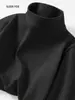 Top masculino versátil de cor sólida para o dia a dia, veludo alemão dupla face, gola alta discreta, manga longa, camisa base confortável e quente para outono e inverno