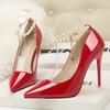 740-2 Moda Coreana Zapatos Elegantes de Mujer Tacón Fino Tacón Alto Boca Baja Puntiagudos Perla Pedrería Zapatos de Una Capa