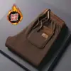 Calças de veludo cotelê transfronteiriças, calças masculinas de inverno com forro de fleece, calças casuais para pais, calças compridas retas de luxo leve para negócios para homens
