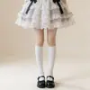 Meias Lolita de Renda Grande Multicamadas para Panturrilha de Trabalho Pesado, Meias com Babados de Renda Multicamadas de Veludo, Meias Finas de Gelo para o Verão