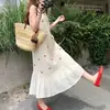 Novo Vestido Longo Soltinho Sem Mangas Floral Doce Estilo Francês Emagrecedor para Mulheres